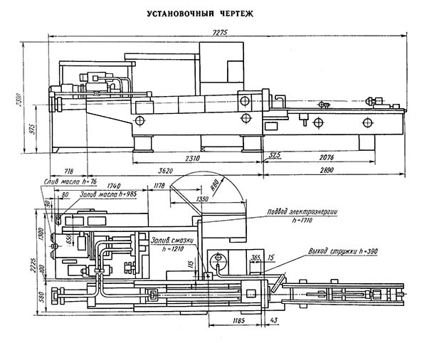 Настановне креслення протяжного верстата 7а534
